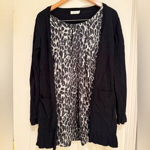 Black Cardigan with Leopard Print Inner by Vera